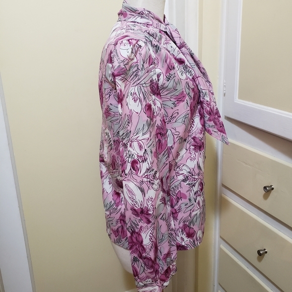 Vintage Tie Neck Blouse / Pink, Gray & White / Estimates Large - Picture 5 of 6